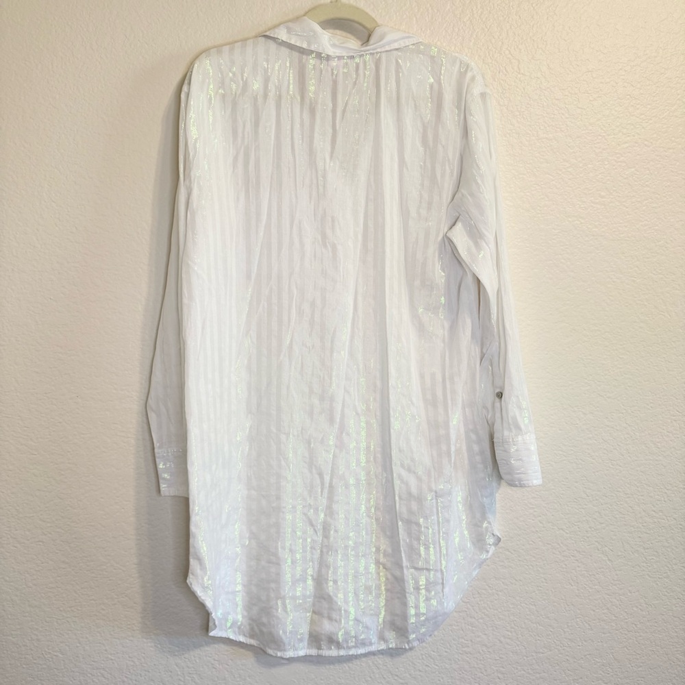 Victoria's Secret White and Silver Shimmer Striped Shirt - M - Picture 6 of 7